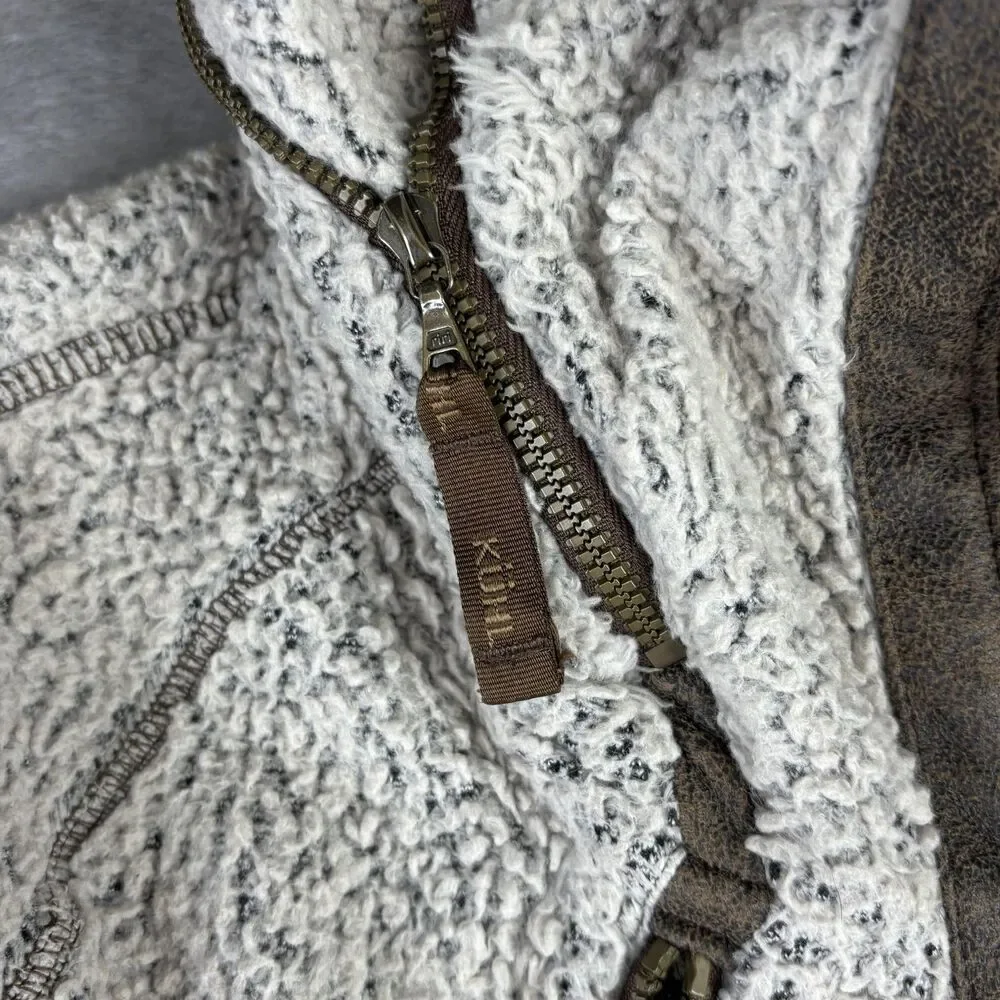 Kuhl Flight Jacket Womens XS Ivory Sherpa‎ Fleece Hooded Full Zip Thumbholes